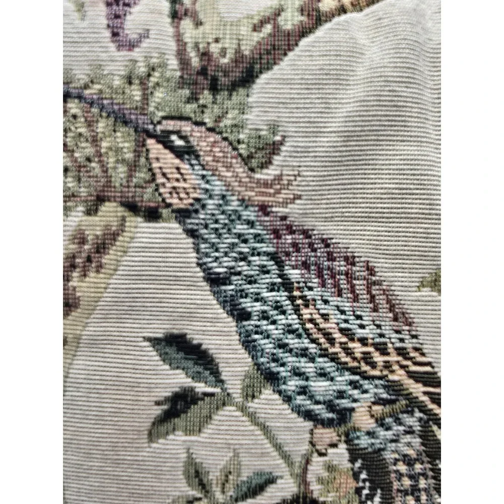 Tapestry Throw Pillows 12x12 Burgundy Good Peacock humming bird Floral Velvet